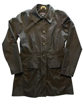 Lands' End Black Button-Front Trench Coat / Rain Jacket Lightweight Size Small